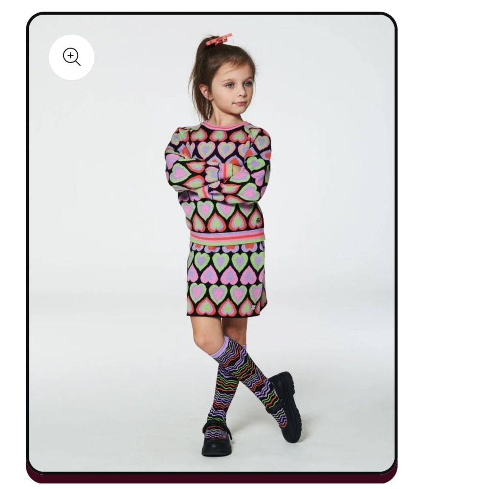 Deux Par Deux Girl’s Multicolor Jacquard Hearts Sweater Skirt Set